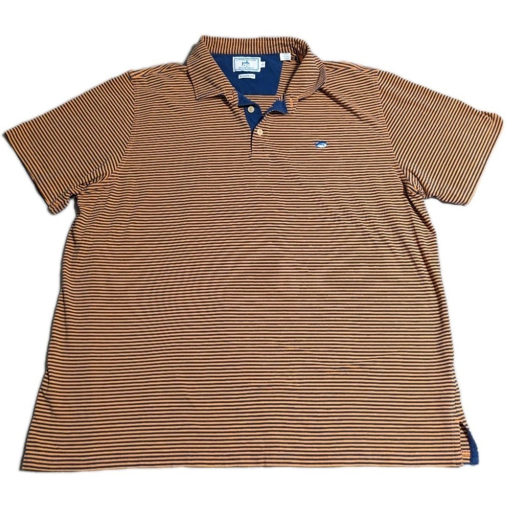 Southern Tide Skipjack Polo Shirt Mens XL Orange Blue Striped Classic Fit Golf